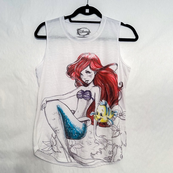 Disney The Little Mermaid White Ariel Sketch Drawn Artsy Tank Top Size Small - Picture 2 of 12